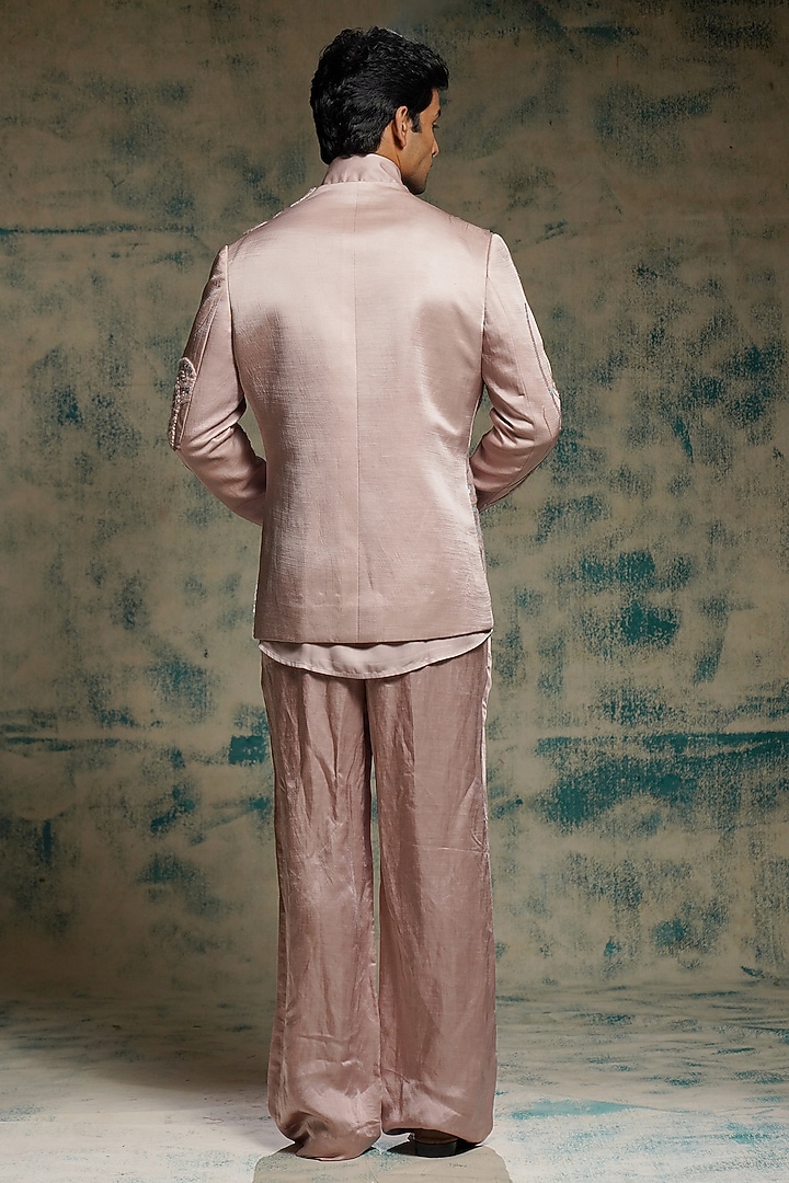 Mauve Linen Silk Hand Embroidered Blazer Set by Jatin Malik at Pernia's Pop Up Shop