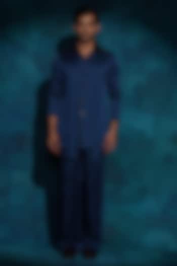 Teal Linen Silk Co-Ord Set by Jatin Malik at Pernia's Pop Up Shop