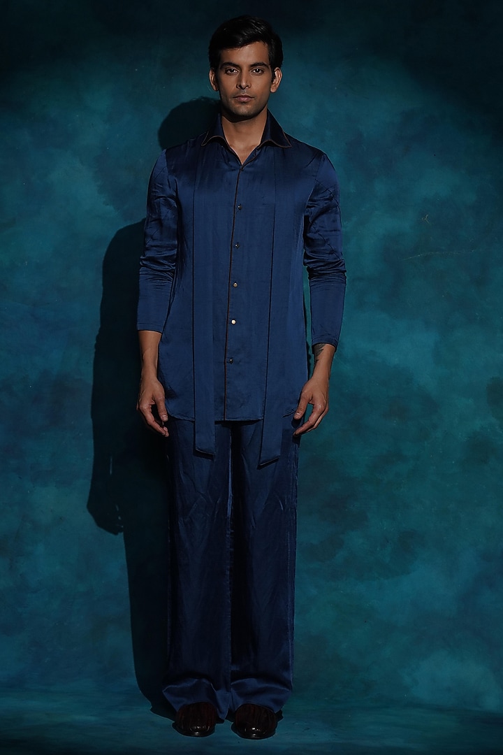Teal Linen Silk Co-Ord Set by Jatin Malik at Pernia's Pop Up Shop