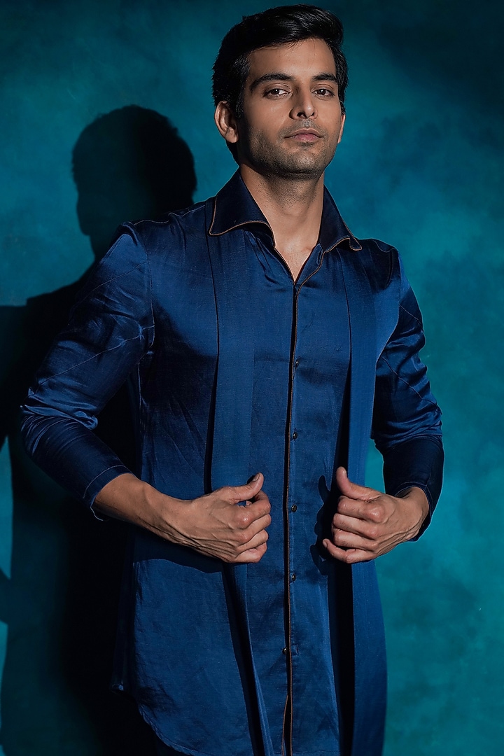 Teal Linen Silk Co-Ord Set by Jatin Malik at Pernia's Pop Up Shop