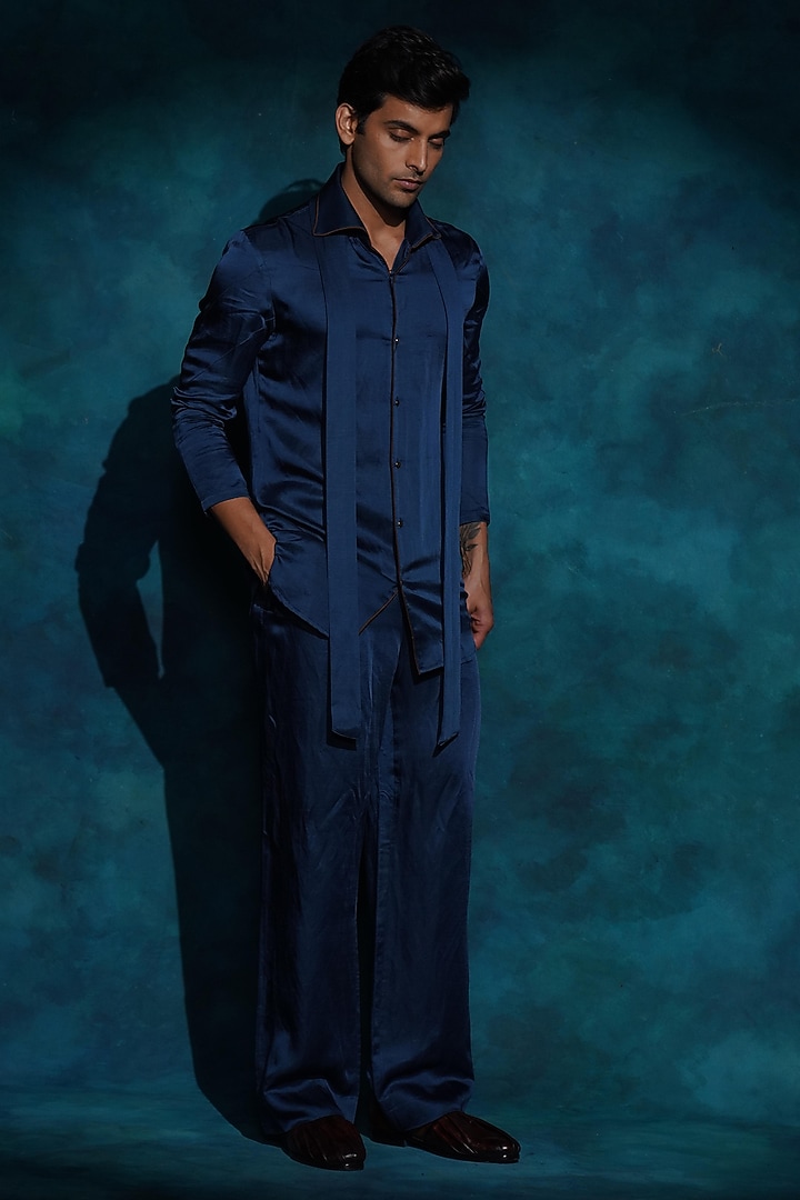 Teal Linen Silk Co-Ord Set by Jatin Malik at Pernia's Pop Up Shop