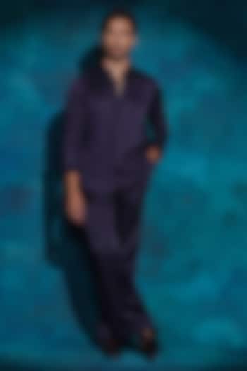 Midnight Blue Linen Silk Kurta Set by Jatin Malik at Pernia's Pop Up Shop