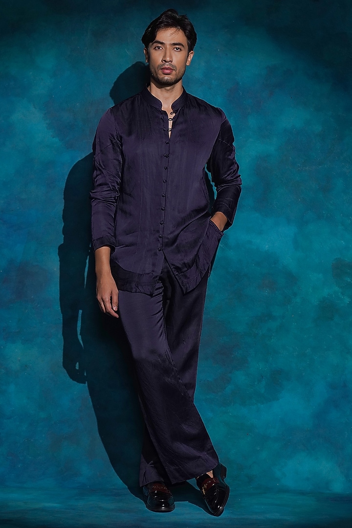 Midnight Blue Linen Silk Kurta Set by Jatin Malik at Pernia's Pop Up Shop