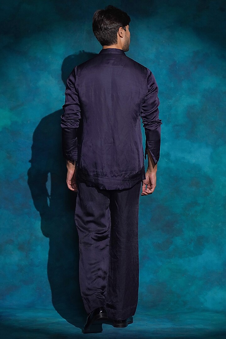 Midnight Blue Linen Silk Kurta Set by Jatin Malik at Pernia's Pop Up Shop