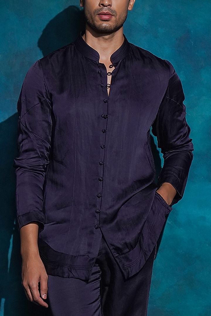 Midnight Blue Linen Silk Kurta Set by Jatin Malik at Pernia's Pop Up Shop