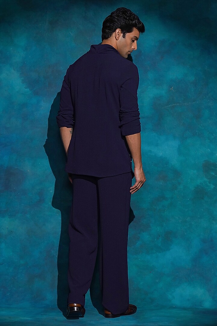 Midnight Blue Jute Crepe Kurta Set by Jatin Malik at Pernia's Pop Up Shop