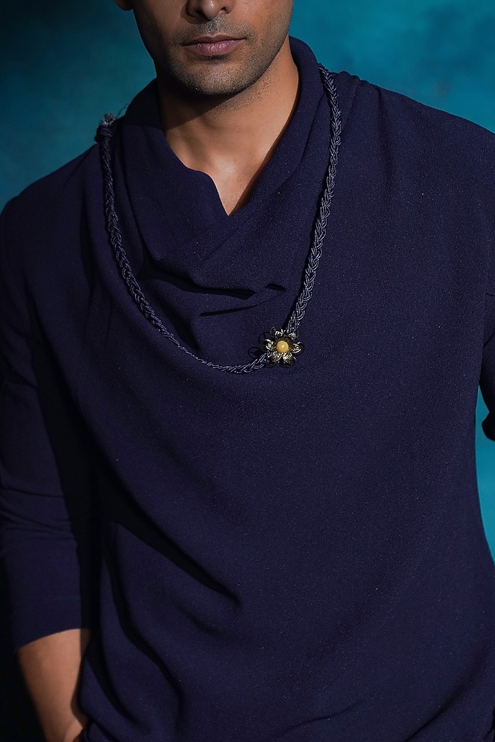 Midnight Blue Jute Crepe Kurta Set by Jatin Malik at Pernia's Pop Up Shop