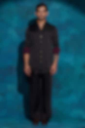 Black Linen Silk Kurta Set by Jatin Malik at Pernia's Pop Up Shop