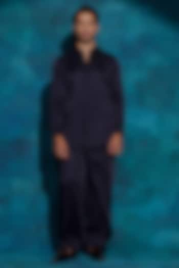 Black Linen Silk Kurta Set by Jatin Malik at Pernia's Pop Up Shop