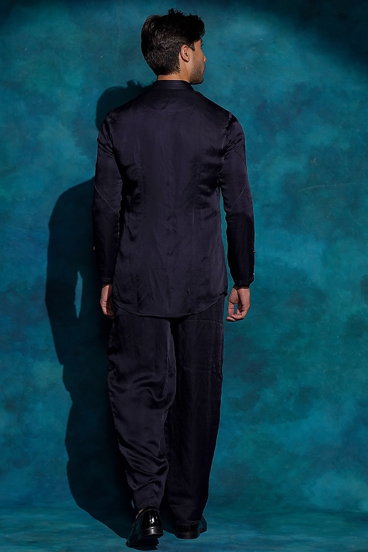 Black Linen Silk Kurta Set by Jatin Malik at Pernia's Pop Up Shop