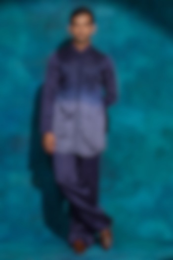 Purple Ombre Linen Silk Short Kurta Set by Jatin Malik at Pernia's Pop Up Shop