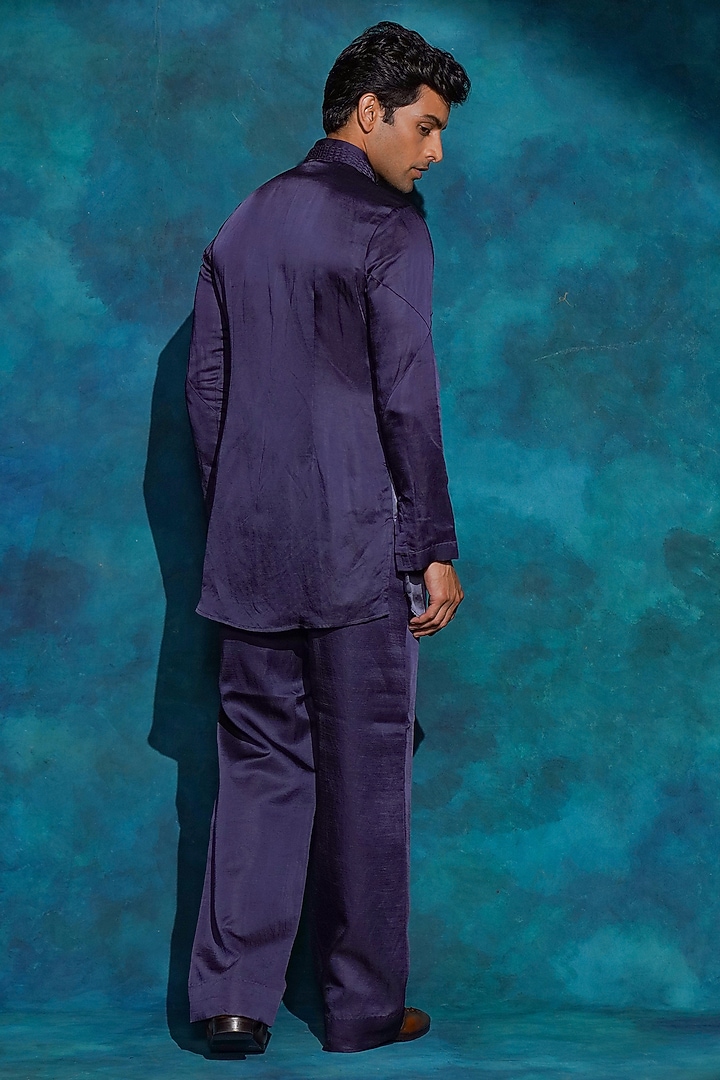 Purple Ombre Linen Silk Short Kurta Set by Jatin Malik at Pernia's Pop Up Shop