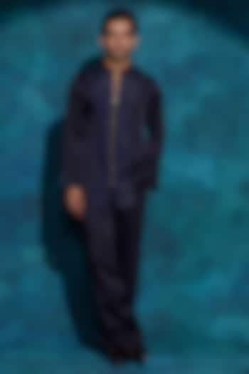 Midnight Blue Linen Silk Co-Ord Set by Jatin Malik at Pernia's Pop Up Shop