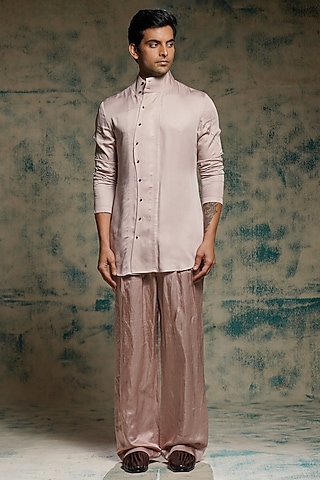 Mauve Linen Silk Kurta Set by Jatin Malik