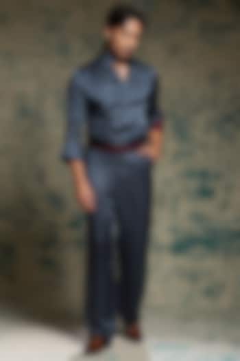 Charcoal Blue Linen Silk Co-Ord Set by Jatin Malik at Pernia's Pop Up Shop