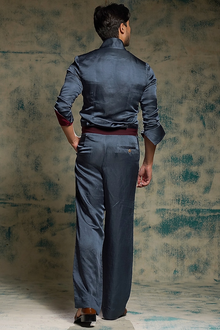 Charcoal Blue Linen Silk Co-Ord Set by Jatin Malik at Pernia's Pop Up Shop
