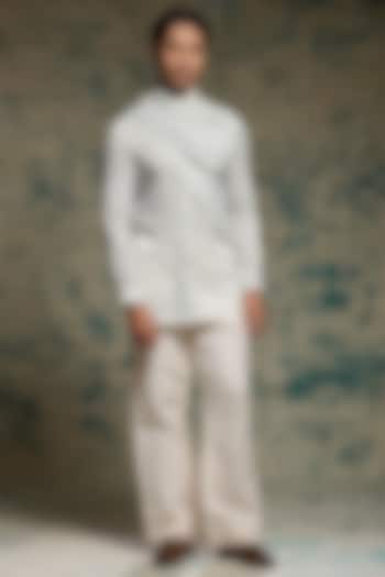 Silver Satin Linen Silk Co-Ord Set by Jatin Malik at Pernia's Pop Up Shop