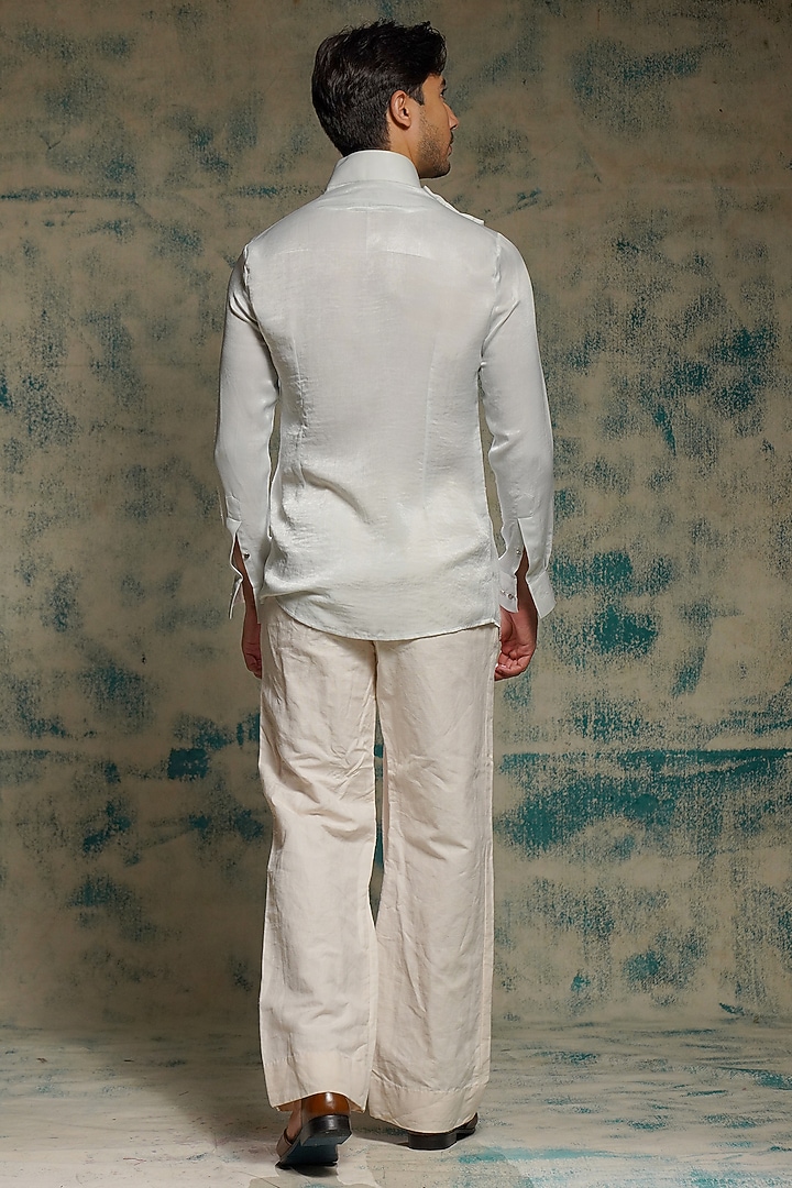 Silver Satin Linen Silk Co-Ord Set by Jatin Malik at Pernia's Pop Up Shop