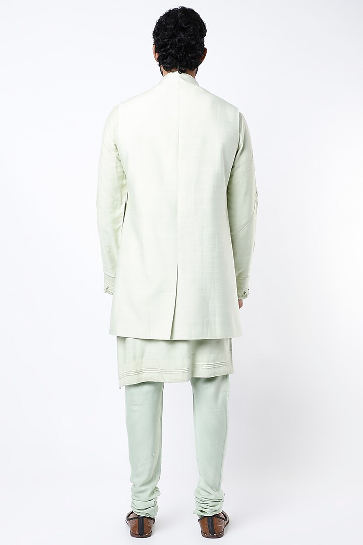 Duck Egg Blue Kurta Set With Shrug by Jatin Malik at Pernia's Pop Up Shop
