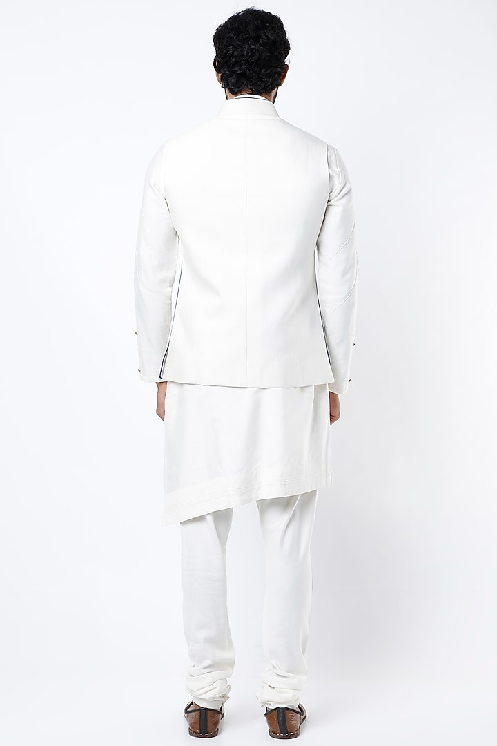 Ivory Slub Silk Hand Painted Nehru Jacket by Jatin Malik at Pernia's Pop Up Shop