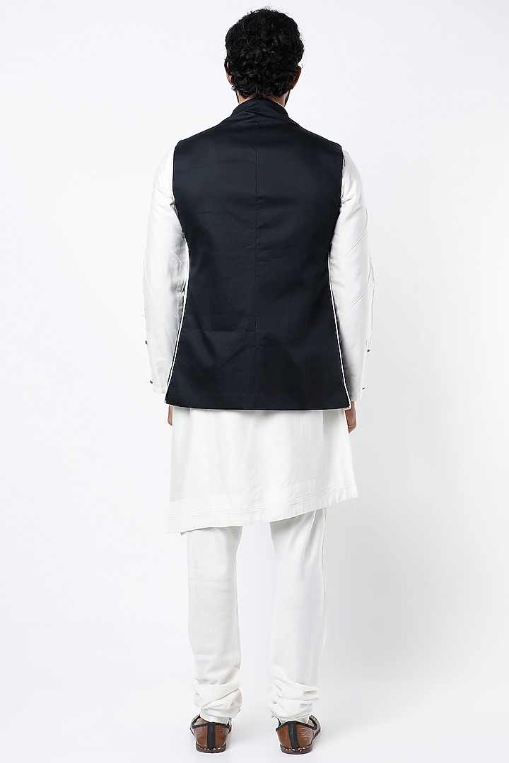 Black Egyptian Cotton Hand Painted Nehru Jacket by Jatin Malik at Pernia's Pop Up Shop