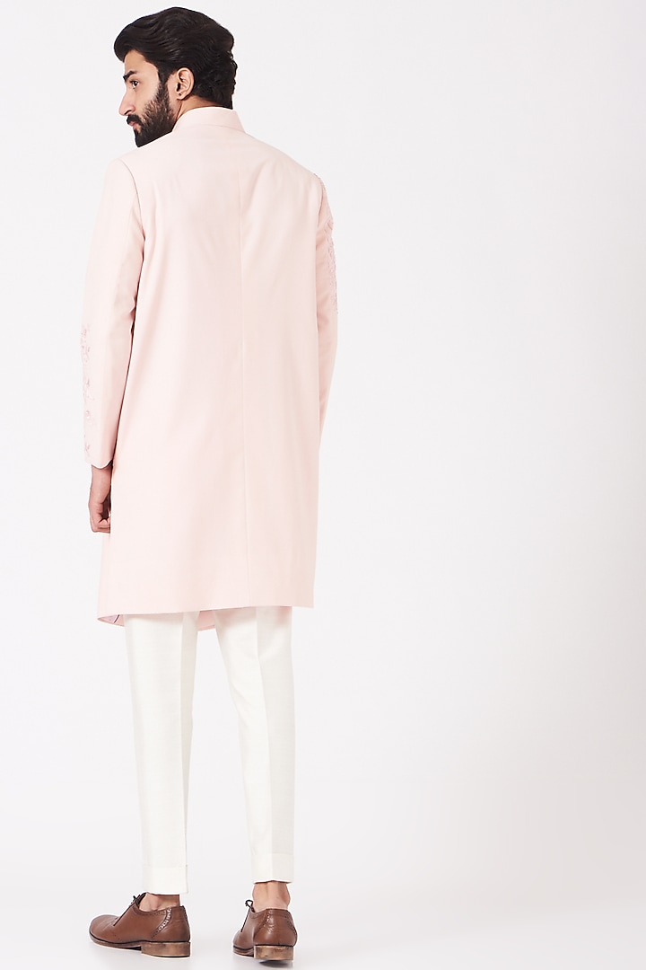 Baby Pink Hand Embroidered Achkan Jacket Set by Jatin Malik at Pernia's Pop Up Shop