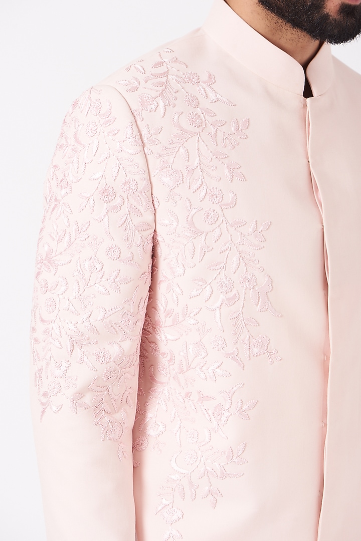 Baby Pink Hand Embroidered Achkan Jacket Set by Jatin Malik at Pernia's Pop Up Shop