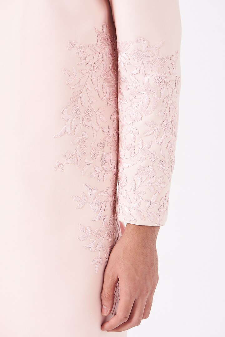 Baby Pink Hand Embroidered Achkan Jacket Set by Jatin Malik at Pernia's Pop Up Shop