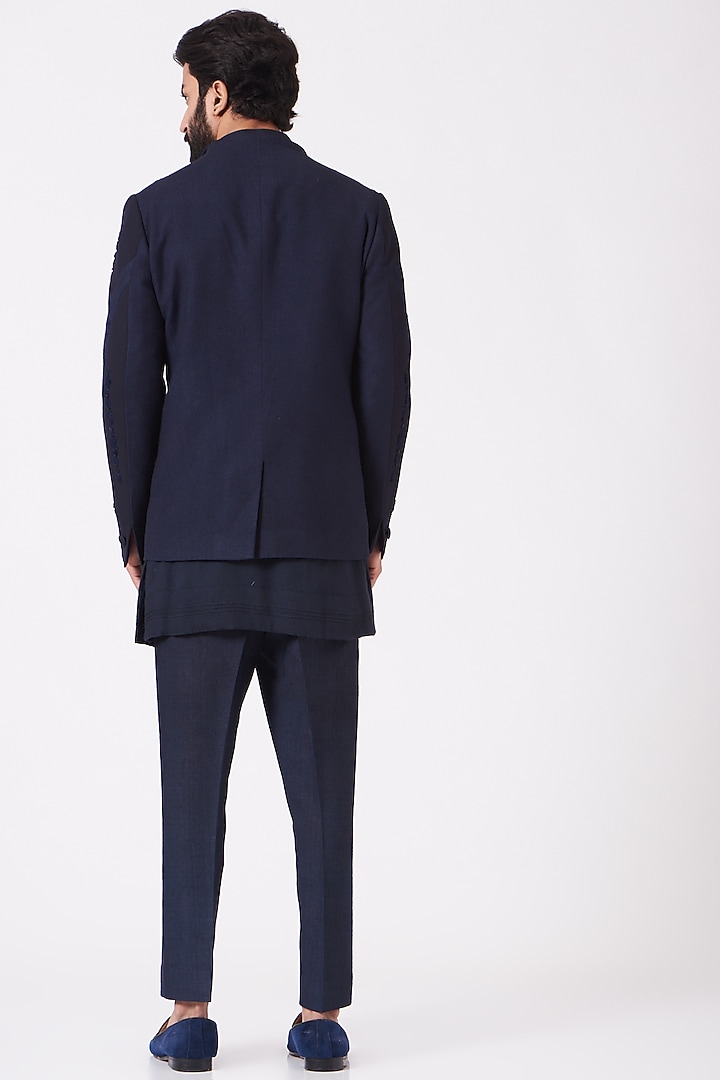 Midnight Blue Kurta Set With Jacket by Jatin Malik at Pernia's Pop Up Shop