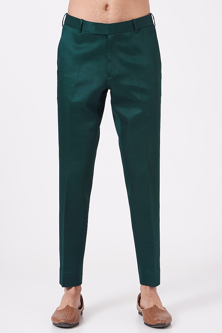 Teal Green Linen Silk Asymmetric Kurta Set by Jatin Malik at Pernia's Pop Up Shop