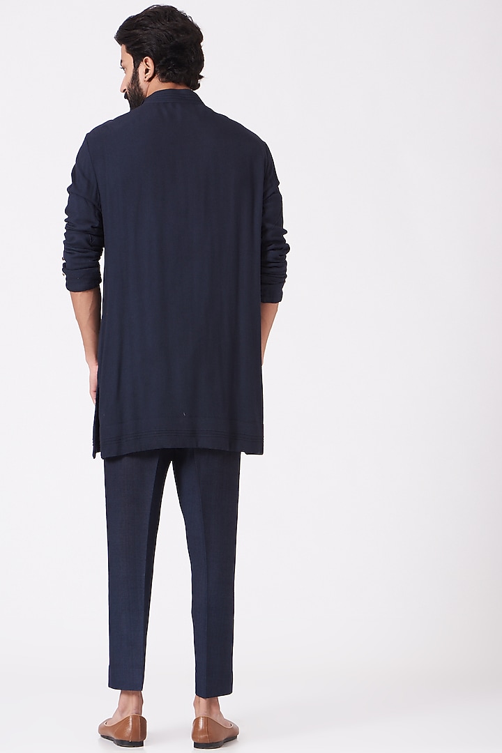 Midnight Blue Hand Embroidered Kurta Set by Jatin Malik at Pernia's Pop Up Shop