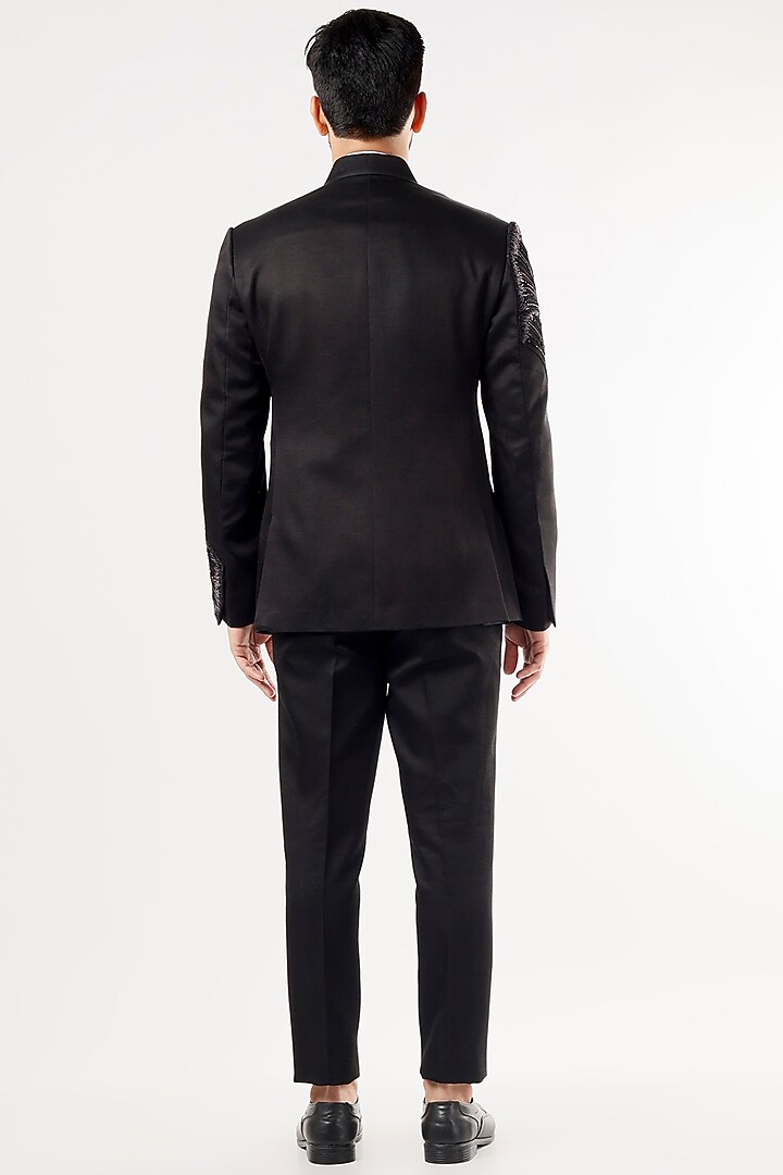 Black Embroidered Wedding Bandhgala Jacket Set by Jatin Malik at Pernia's Pop Up Shop