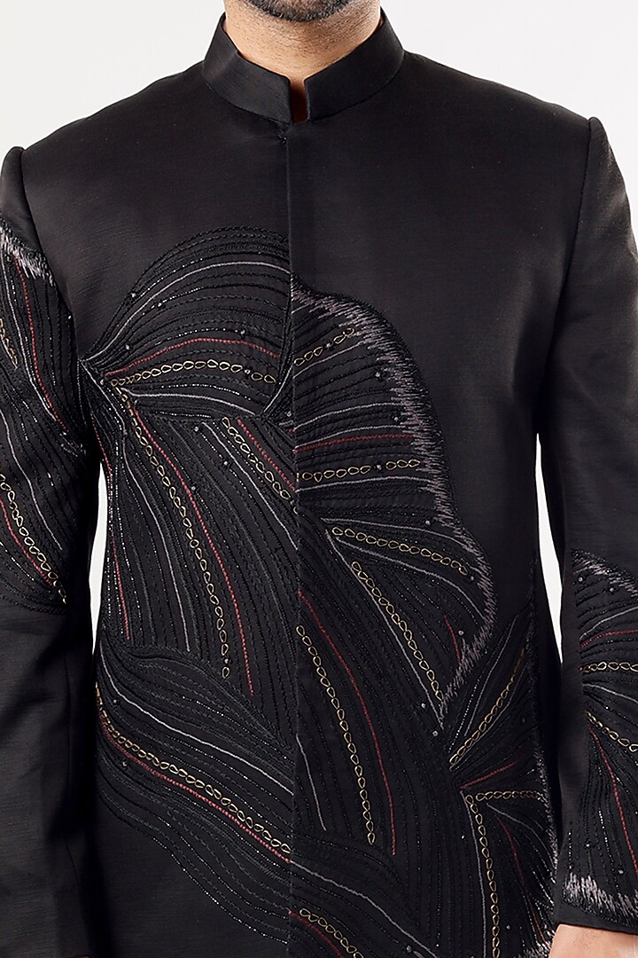 Black Embroidered Wedding Bandhgala Jacket Set by Jatin Malik at Pernia's Pop Up Shop