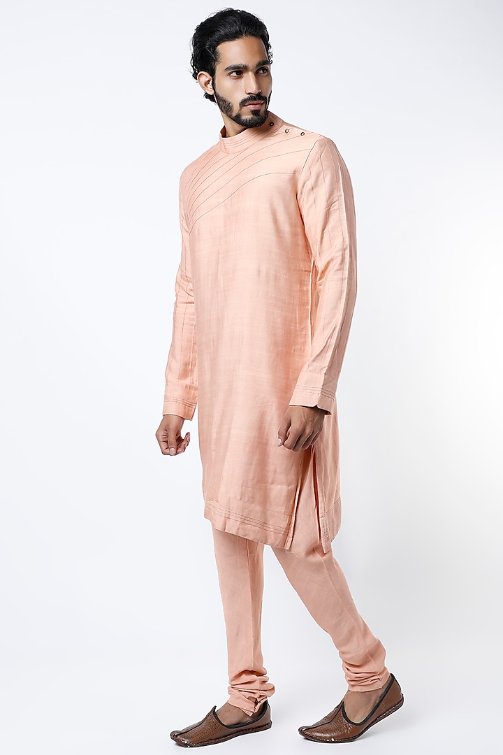 Champagne Linen Silk Kurta Set by Jatin Malik