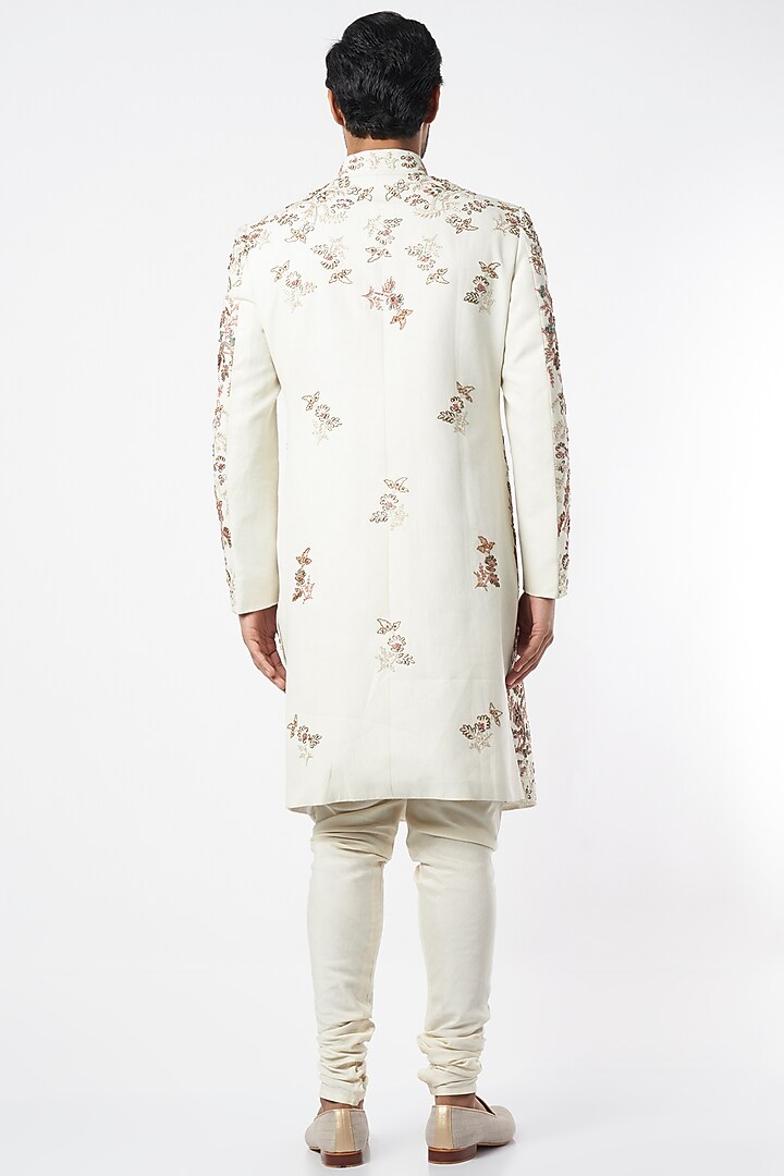 Dirty Ivory Hand Embroidered Groom Sherwani by Jatin Malik at Pernia's Pop Up Shop