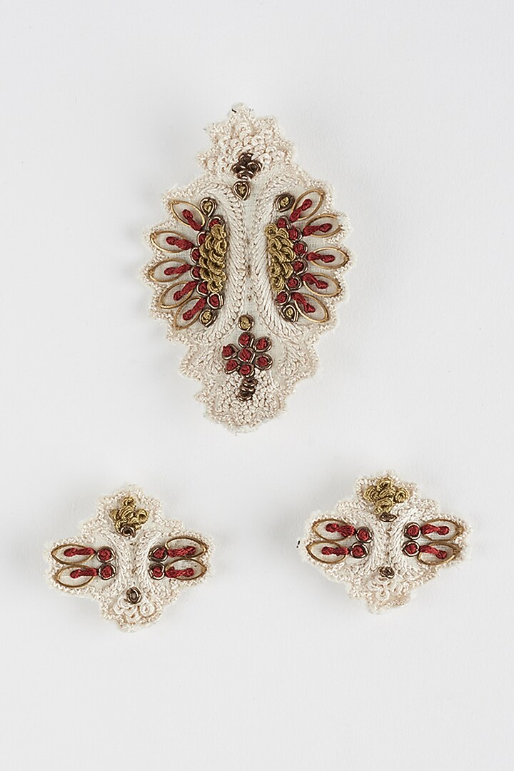 Ivory Hand Embroidered Handmade Kalgis (Set of 3) by Jatin Malik at Pernia's Pop Up Shop