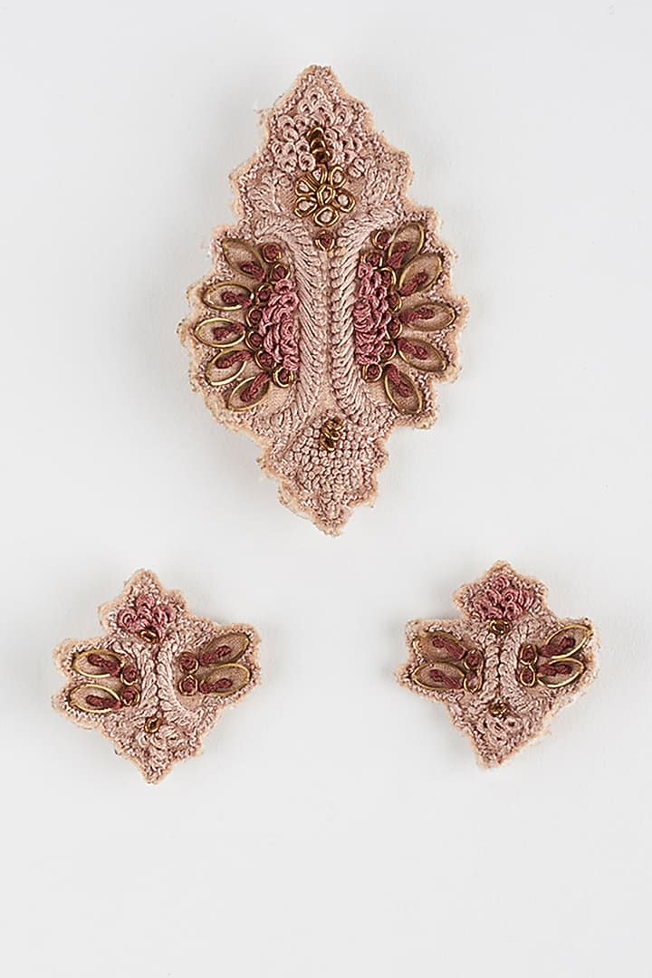 Champagne Hand Embroidered Handmade Kalgis (Set of 3) by Jatin Malik at Pernia's Pop Up Shop
