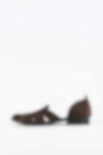 Brown Suede Close Toe Shoes by Jatin Malik at Pernia's Pop Up Shop
