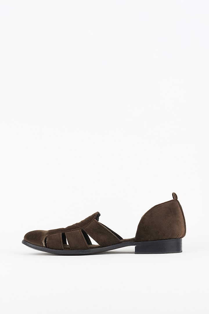 Brown Suede Close Toe Shoes by Jatin Malik at Pernia's Pop Up Shop