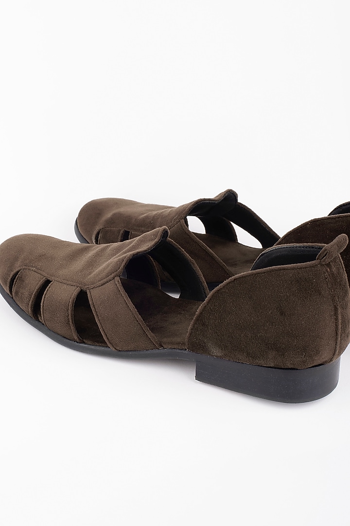 Brown Suede Close Toe Shoes by Jatin Malik at Pernia's Pop Up Shop