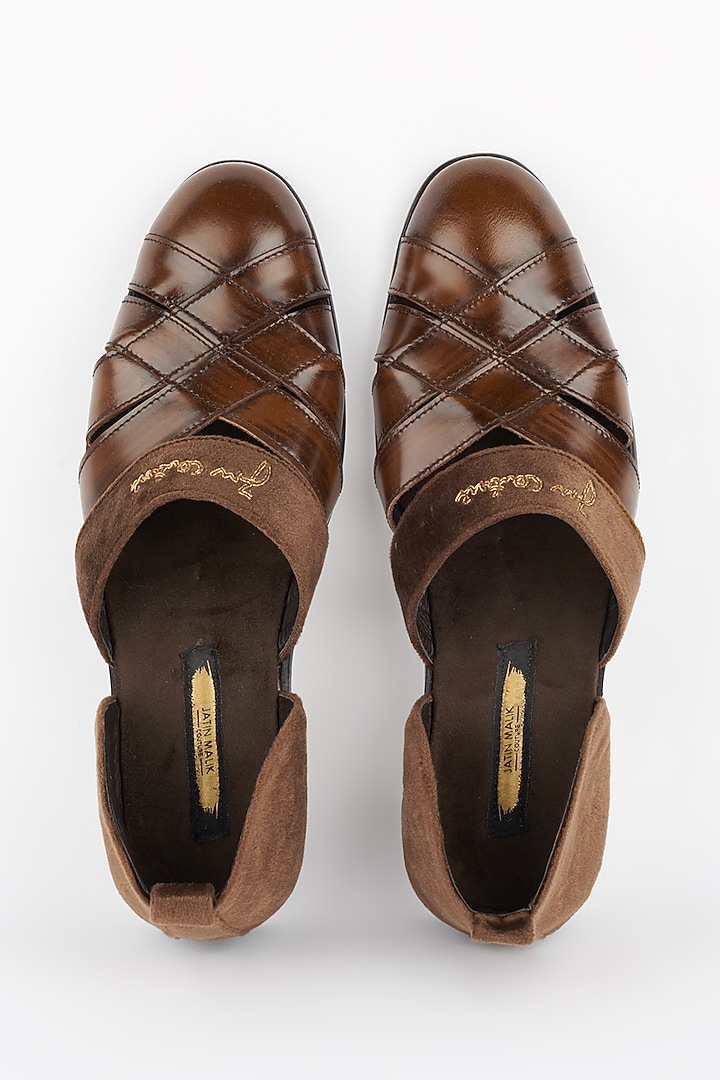 Brown Close Toe Shoes In Leather by Jatin Malik at Pernia's Pop Up Shop