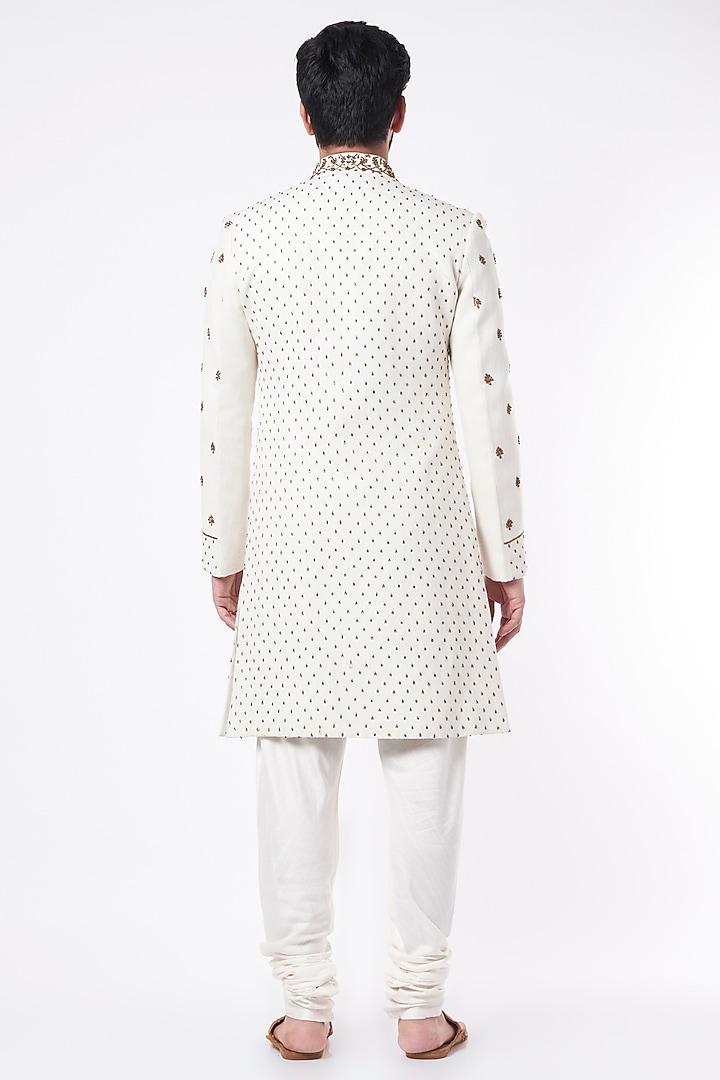 Ivory Hand Embroidered Groom Sherwani by Jatin Malik at Pernia's Pop Up Shop