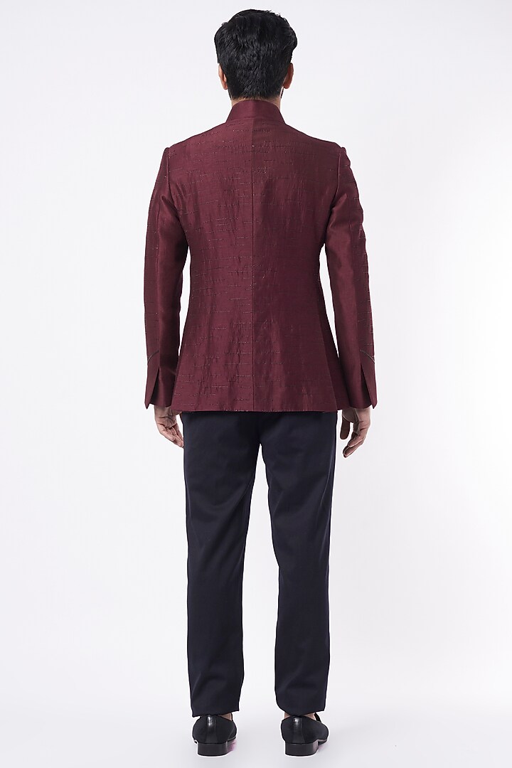 Wine Linen Silk Wedding Bandhgala Jacket by Jatin Malik at Pernia's Pop Up Shop