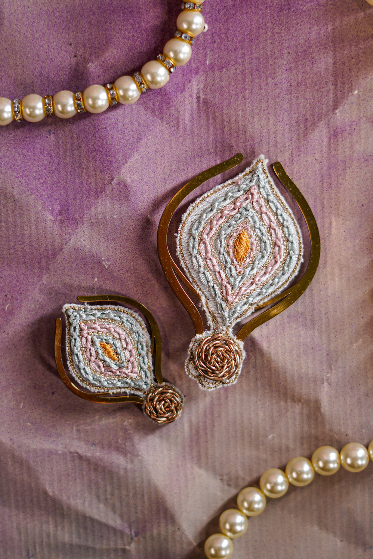 Multi-Coloured Hand Embroidered Kalgis (Set of 2) by Jatin Malik