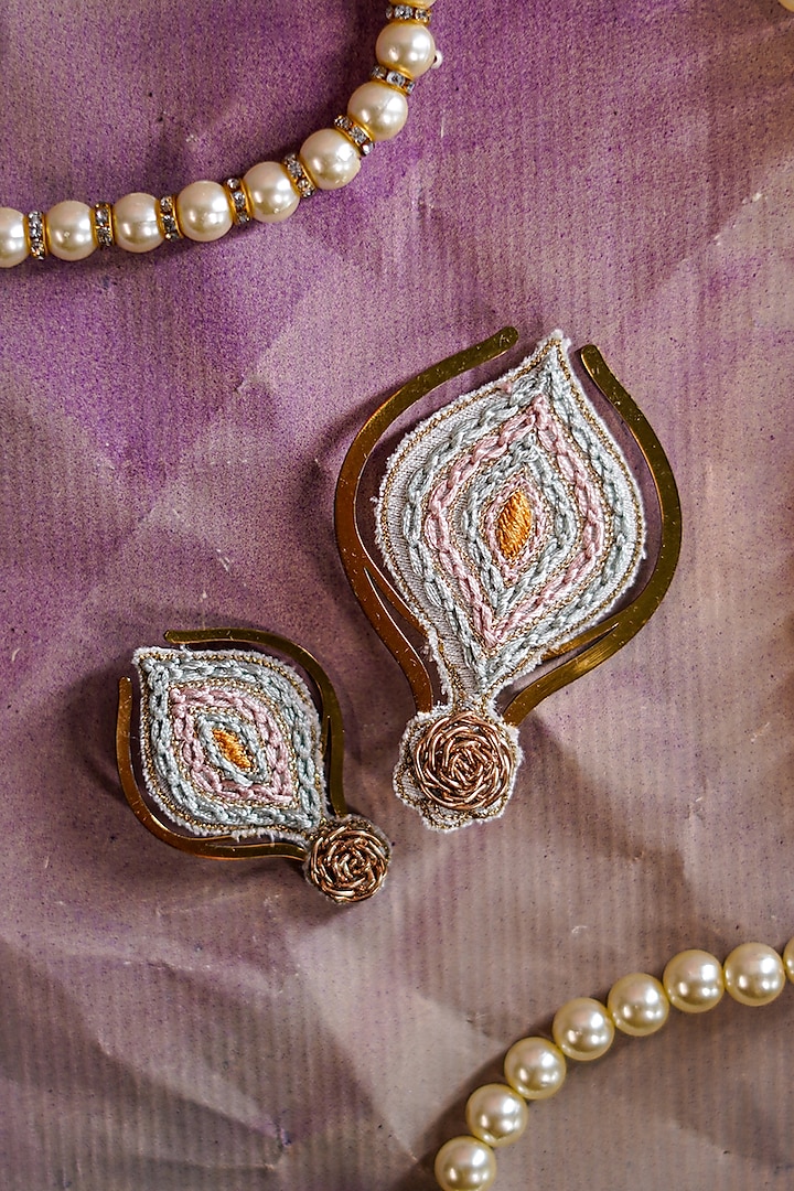 Multi-Coloured Hand Embroidered Kalgis (Set of 2) by Jatin Malik