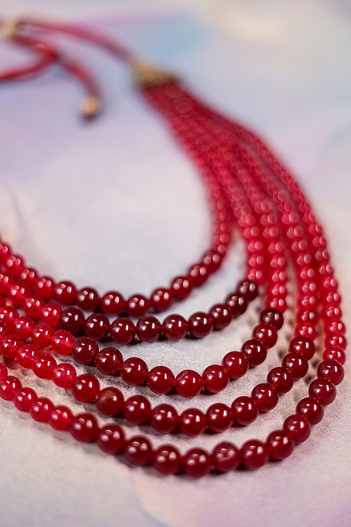 Wine Semi-Precious Stone Mala Necklace by Jatin Malik at Pernia's Pop Up Shop
