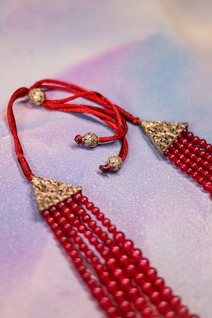 Wine Semi-Precious Stone Mala Necklace by Jatin Malik at Pernia's Pop Up Shop