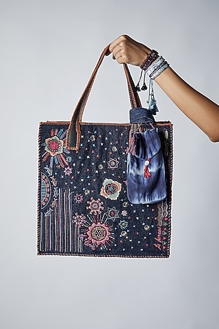 Blue Denim Tote Bag by Jade by Monica and Karishma Accessories