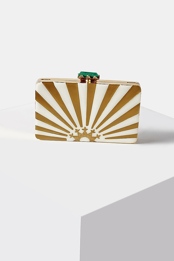 Gold Plated Clutch With Green Stone by Jade by Monica and Karishma Accessories