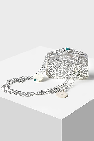 Silver Plated Clutch With Green Malachite Stone by Jade by Monica and Karishma Accessories